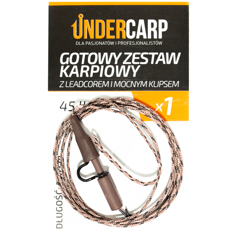 UnderCarp Gotowy zestaw karpiowy z leadcorem i mocnym klipsem 45 lbs / 100 cm brązowy