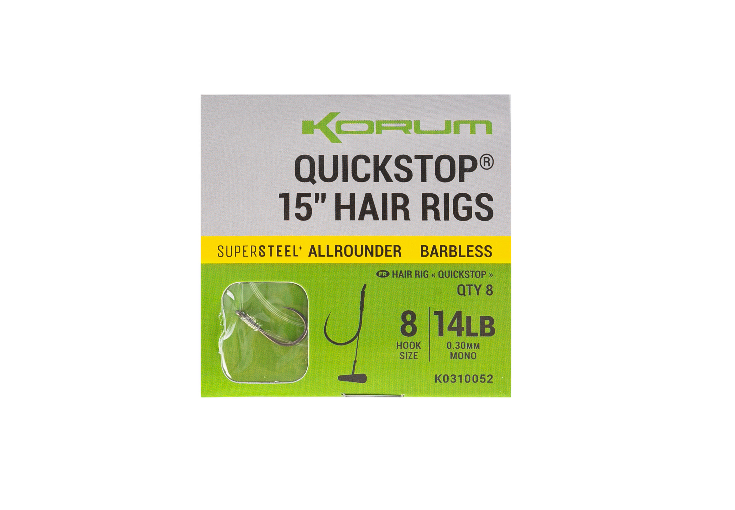 Korum 15″ Big Fish Hair Rigs W/Quickstops Size 10 Barbed – K0310057