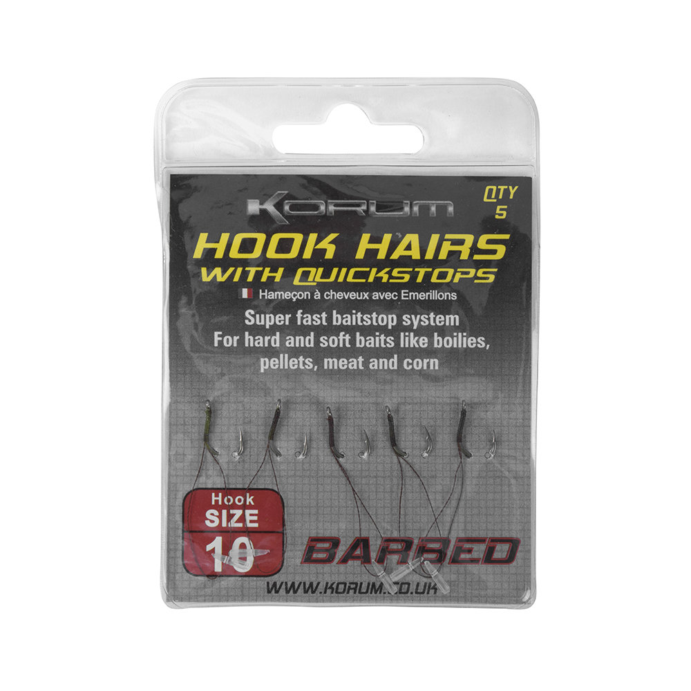 Korum Barbed Hook Hairs With Quickstops – Size 16 – KBHHQ/16