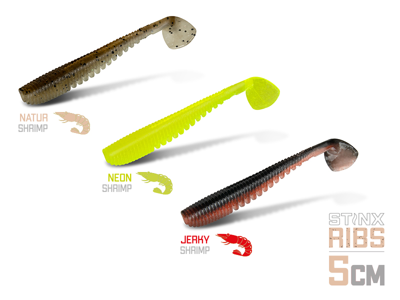 Miękka przynęta Delphin B! StinxRIBS Shrimp / 20szt 5cm / JERKY