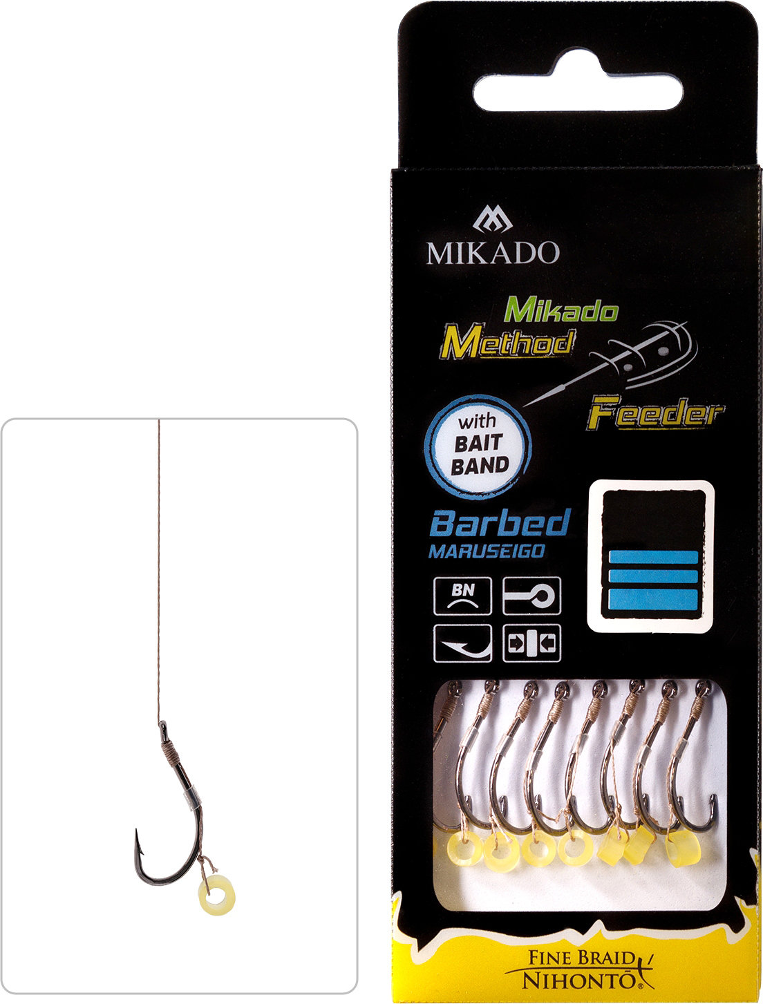 Mikado – PRZYPON MF – Z GUMKĄ – hak z zadziorem nr 10 / plecionka: 0.12mm/10cm – op.8szt.