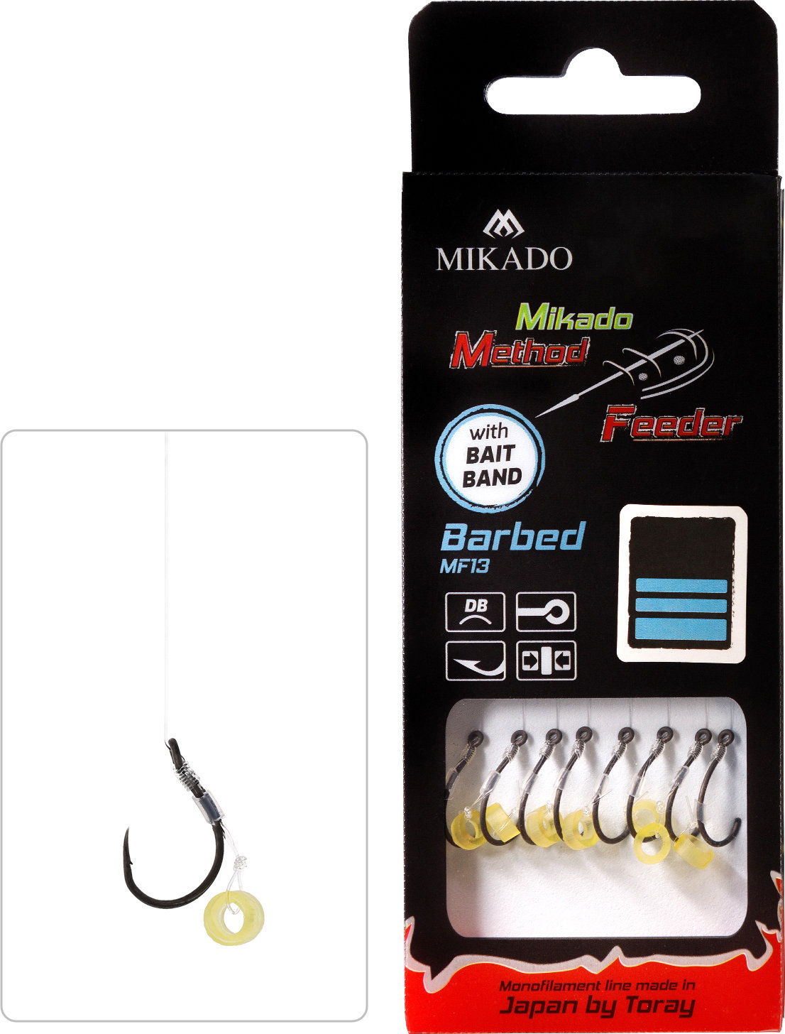 Mikado – PRZYPON MF – Z GUMKĄ – hak z zadziorem nr 10 / żyłka: 0.20mm/10cm – op.8szt.