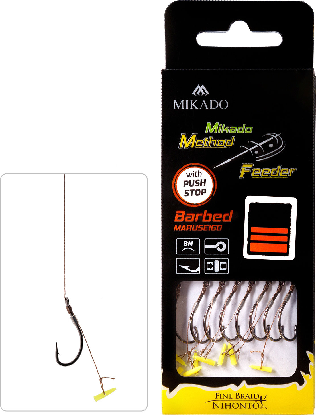 Mikado – PRZYPON MF – Z PUSH STOPEM – hak z zadziorem nr 10 / plecionka: 0.12mm/10cm – op.8szt.