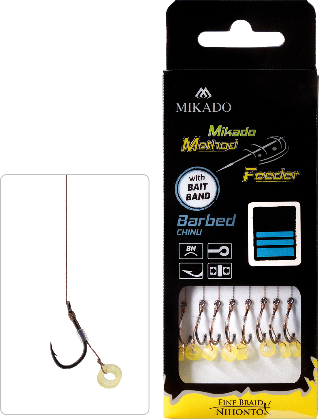 Mikado – PRZYPON MF – Z GUMKĄ – hak z zadziorem nr 14 / plecionka: 0.10mm/10cm – op.8szt.