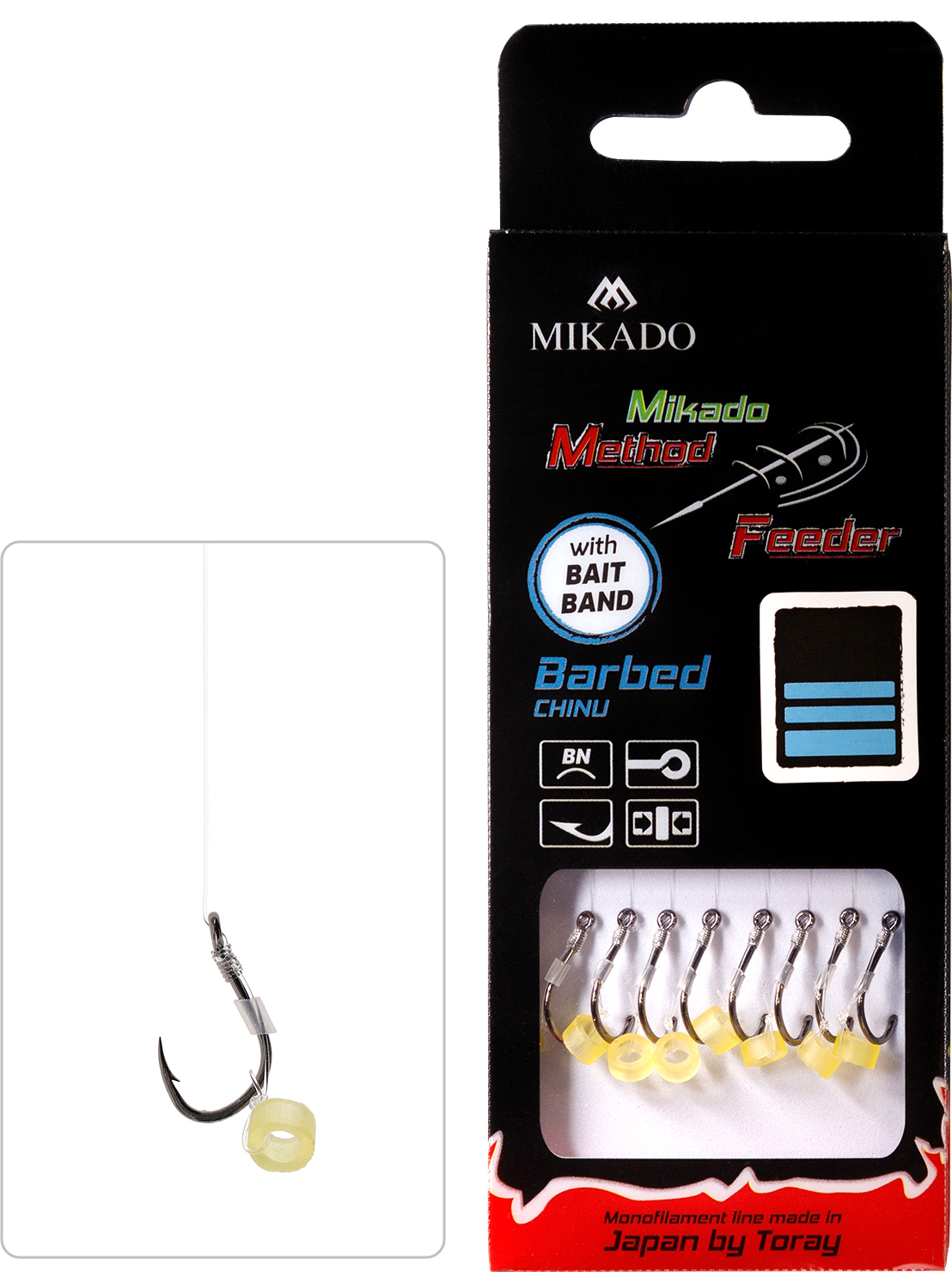 Mikado – PRZYPON MF – Z GUMKĄ – hak z zadziorem nr 14 / żyłka: 0.20mm/10cm – op.8szt.