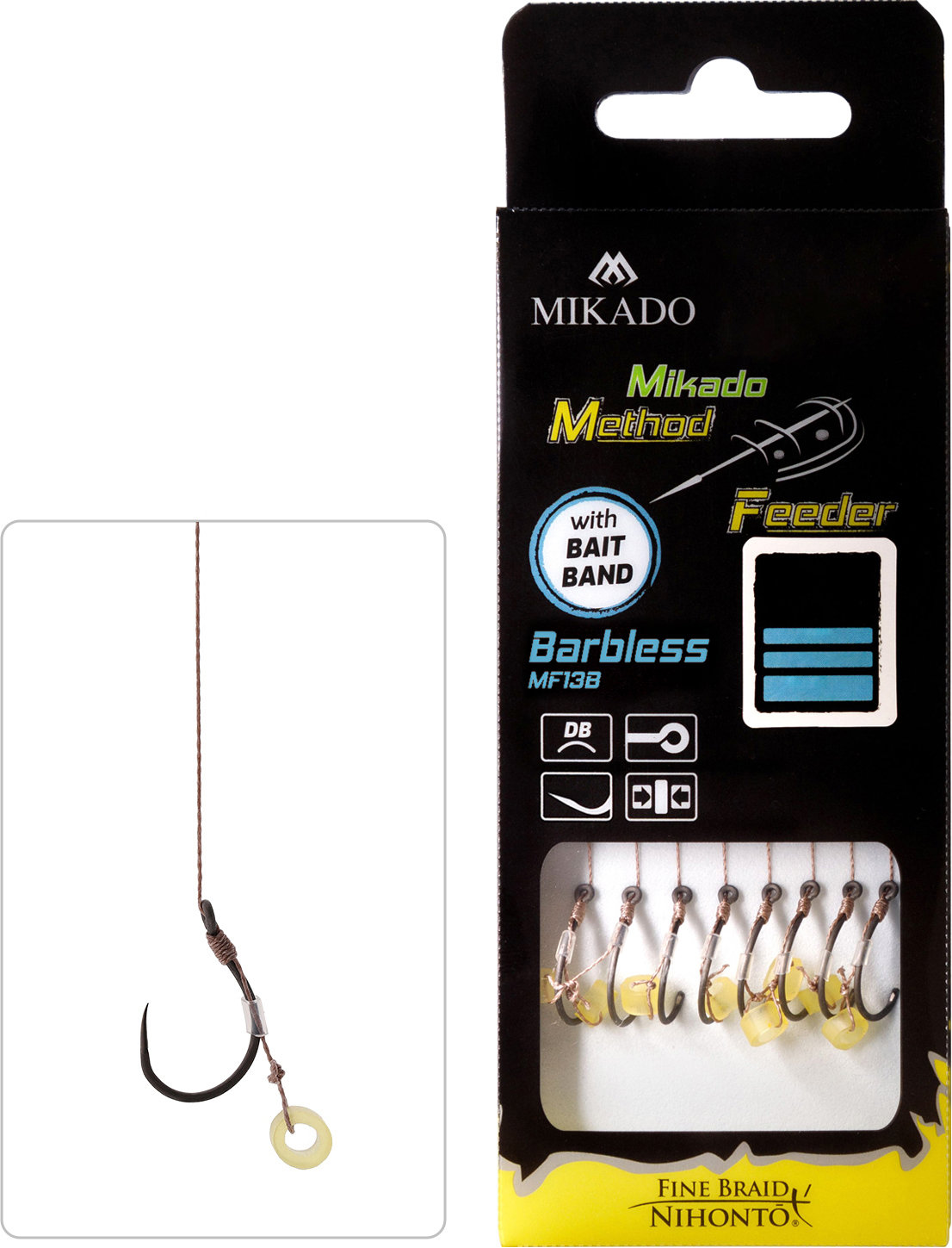 Mikado – PRZYPON MF – Z GUMKĄ – hak bez zadziora nr 10 / plecionka: 0.12mm/10cm – op.8szt.