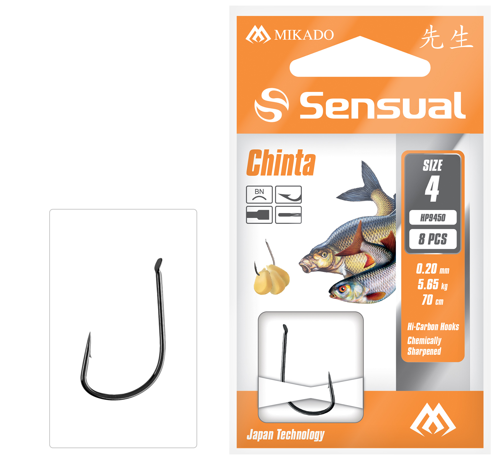 Mikado – PRZYPONY WIĄZANE – SENSUAL – CHINTA nr 12 BN / żyłka: 0.12mm/70cm – op.8szt.