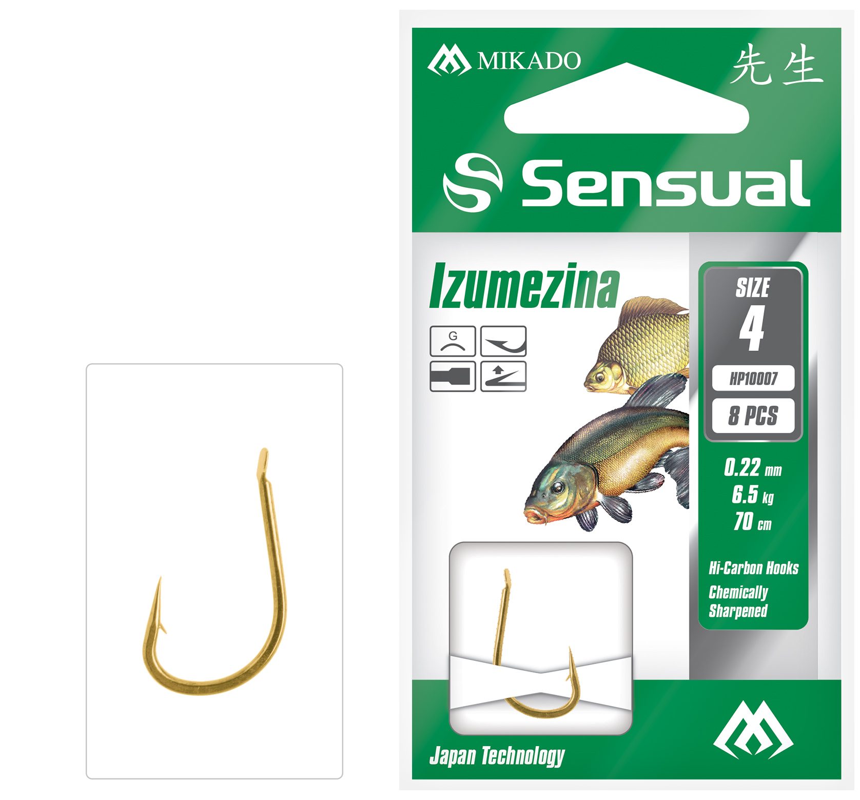 Mikado – PRZYPONY WIĄZANE – SENSUAL – IZUMEZINA nr 10 G / żyłka: 0.18mm/70cm – op.8szt.