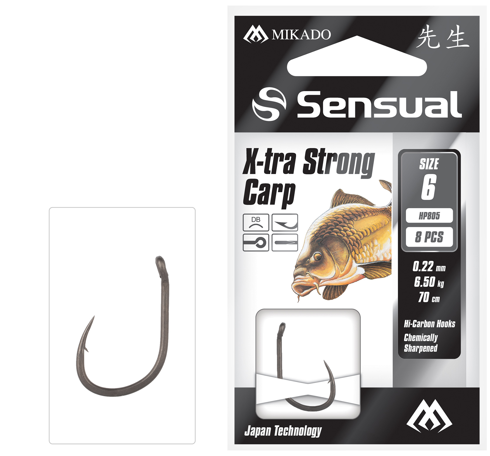 Mikado – PRZYPONY WIĄZANE – SENSUAL – X-TRA STRONG CARP nr 10 DB / żyłka: 0.18mm/70cm – op.8szt.