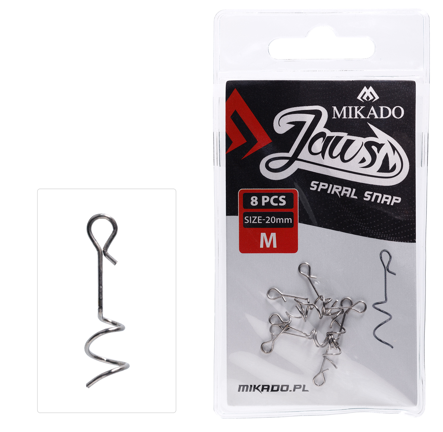 Mikado – WKRĘT – Z KLIPSEM DO HACZYKA OFFSETOWEGO JAWS SPIRAL SNAP M – 20mm – op.8szt.