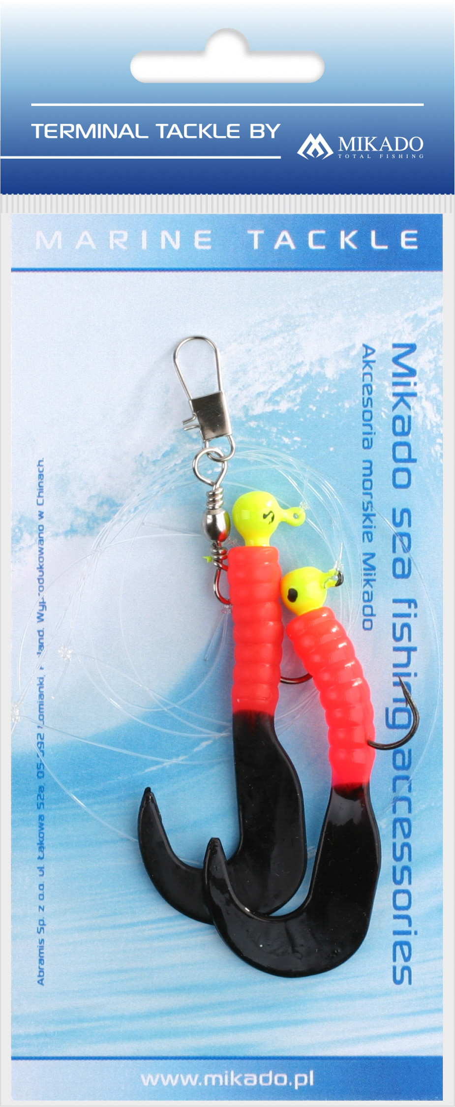 Mikado – ZESTAW MORSKI – PILK TWIST JIGHEAD RIG 7.5cm-2x3g – CZERWONO CZARNY – op.1kpl.