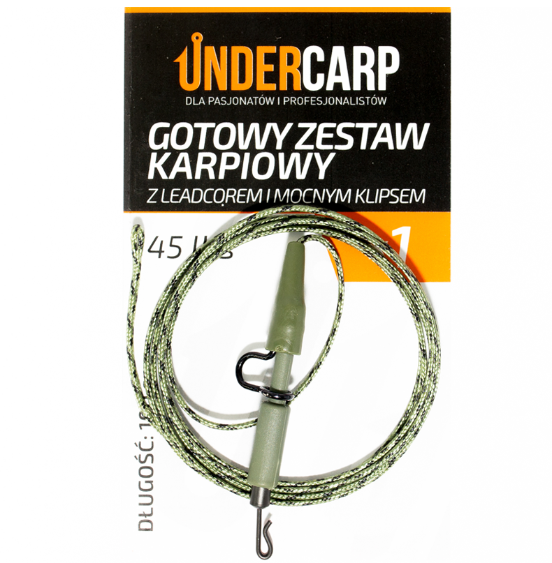 UnderCarp Gotowy zestaw karpiowy z leadcorem i mocnym klipsem 45 lbs / 100 cm zielony