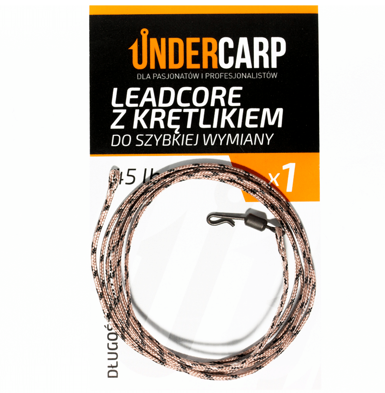 UnderCarp Leadcore z krętlikiem do szybkiej wymiany 45 lbs / 100 cm brązowy – 2 szt. w op.