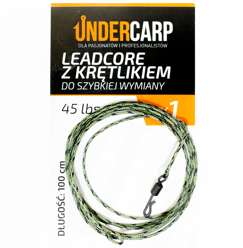 UnderCarp Leadcore z krętlikiem do szybkiej wymiany 45 lbs / 100 cm zielony – 2 szt. w op.