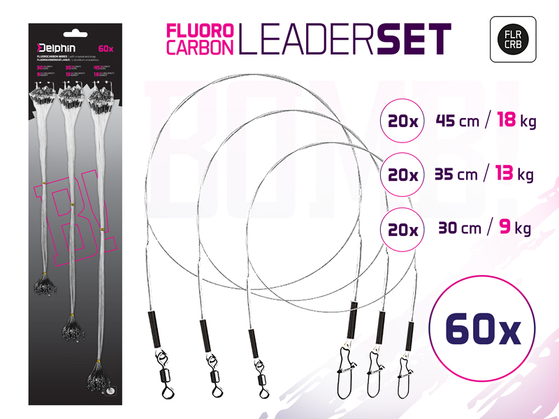 Zestaw przyponów fluorowęglowych BOMB! Z krętl. i agraf. 60x /30