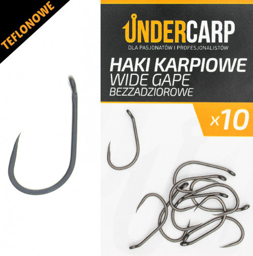 UnderCarp teflonowe haki karpiowe WIDE GAPE bezzadziorowe – 6