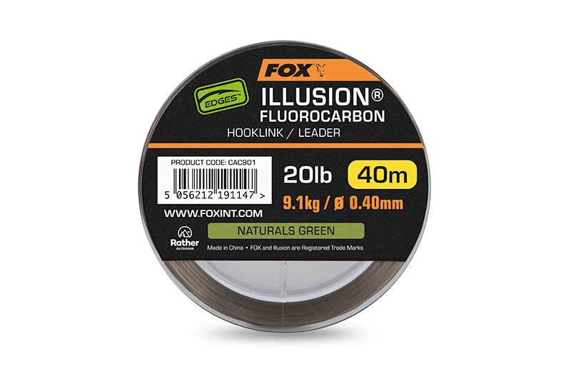 Fox Illusion Fluorocarbon Hooklink/Leader – Edges Illusion Fluorocarbon 30lb 13.6kg (0.50mm) x 40m – Naturals Green – CAC902