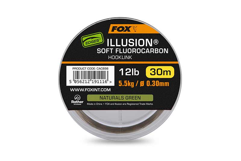 Fox Illusion Soft Fluorocarbon – Edges Illusion Soft Fluorocarbon Hooklink 19lb 8.6kg (0.39mm) x 30m – Naturals Green – CAC900