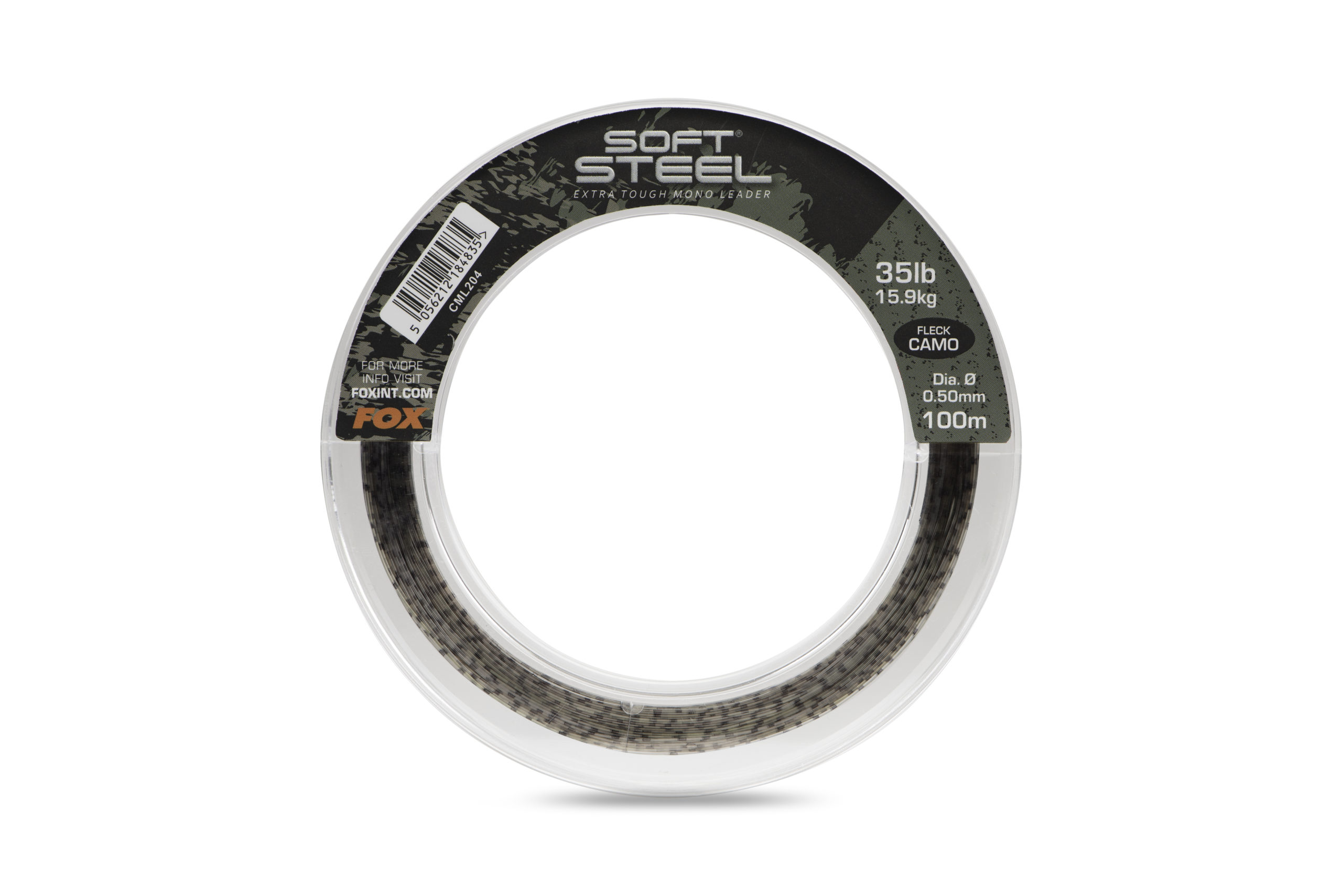 Fox Soft Steel Fleck Camo Leader – Soft Steel Fleck Camo Leader 35lb (15.9kg) 0.50mm x 100m – CML204