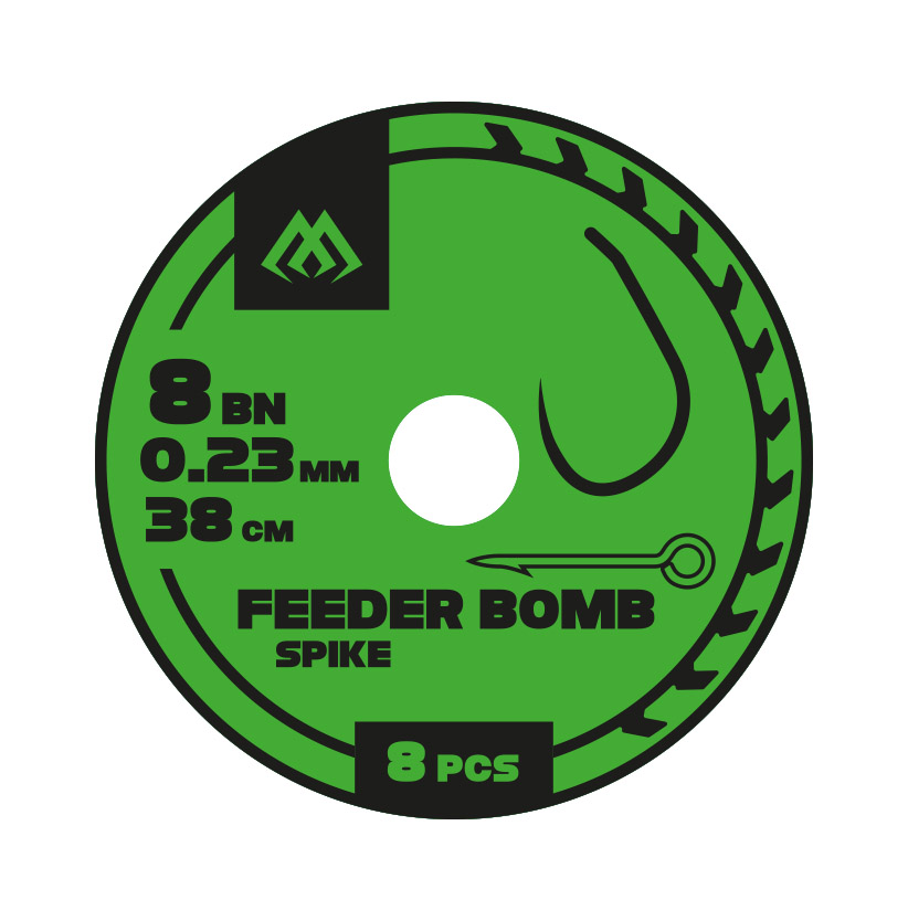 Mikado – PRZYPON FEEDER BOMB – Z IGŁĄ – hak bez zadziora nr 6 / żyłka: 0.25mm/38cm – op.8szt.