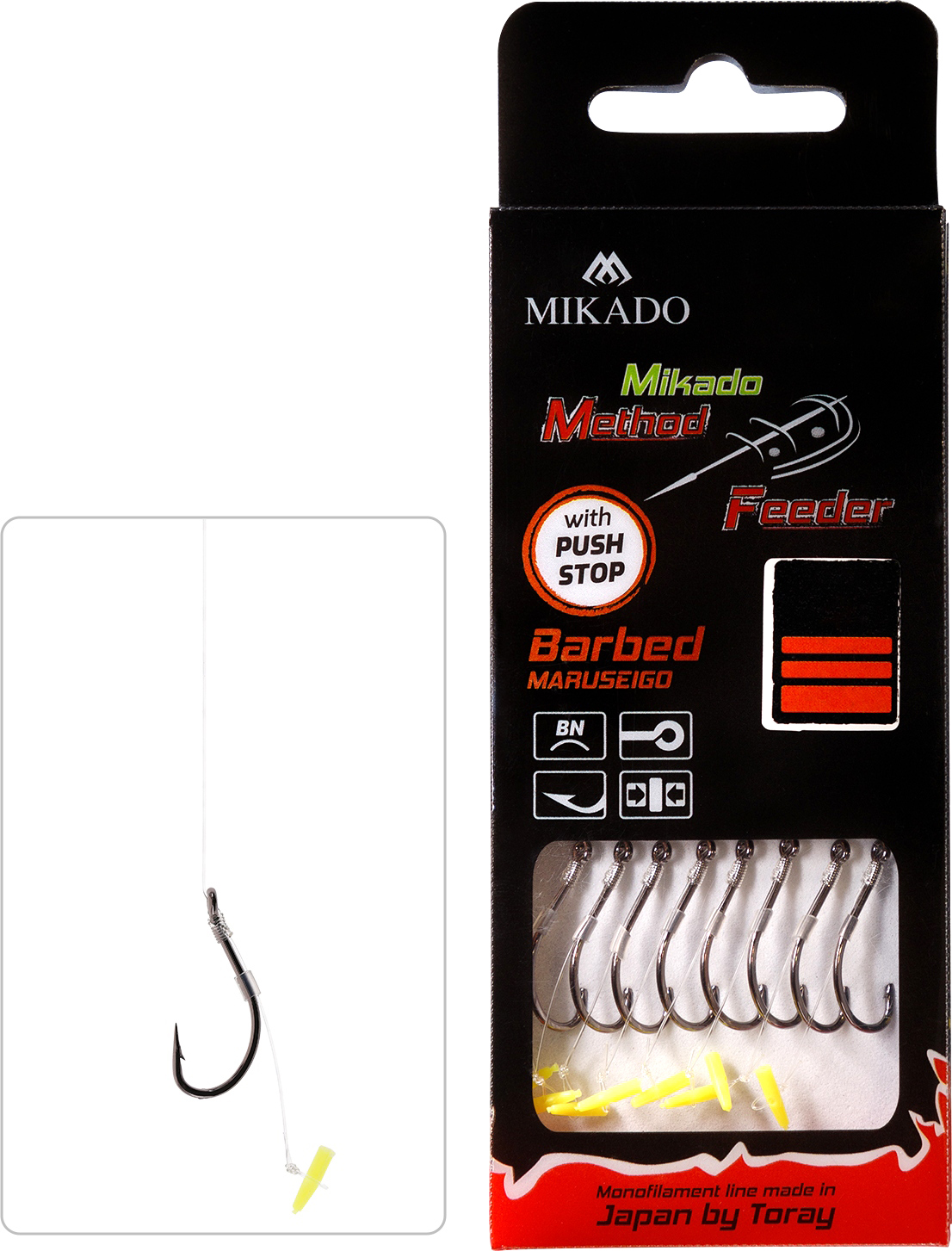 Mikado-PRZYPON-MF-Z-PUSH-STOPEM-hak-z-zadziorem-nr-10-zylka-0.23mm10cm-op.8szt