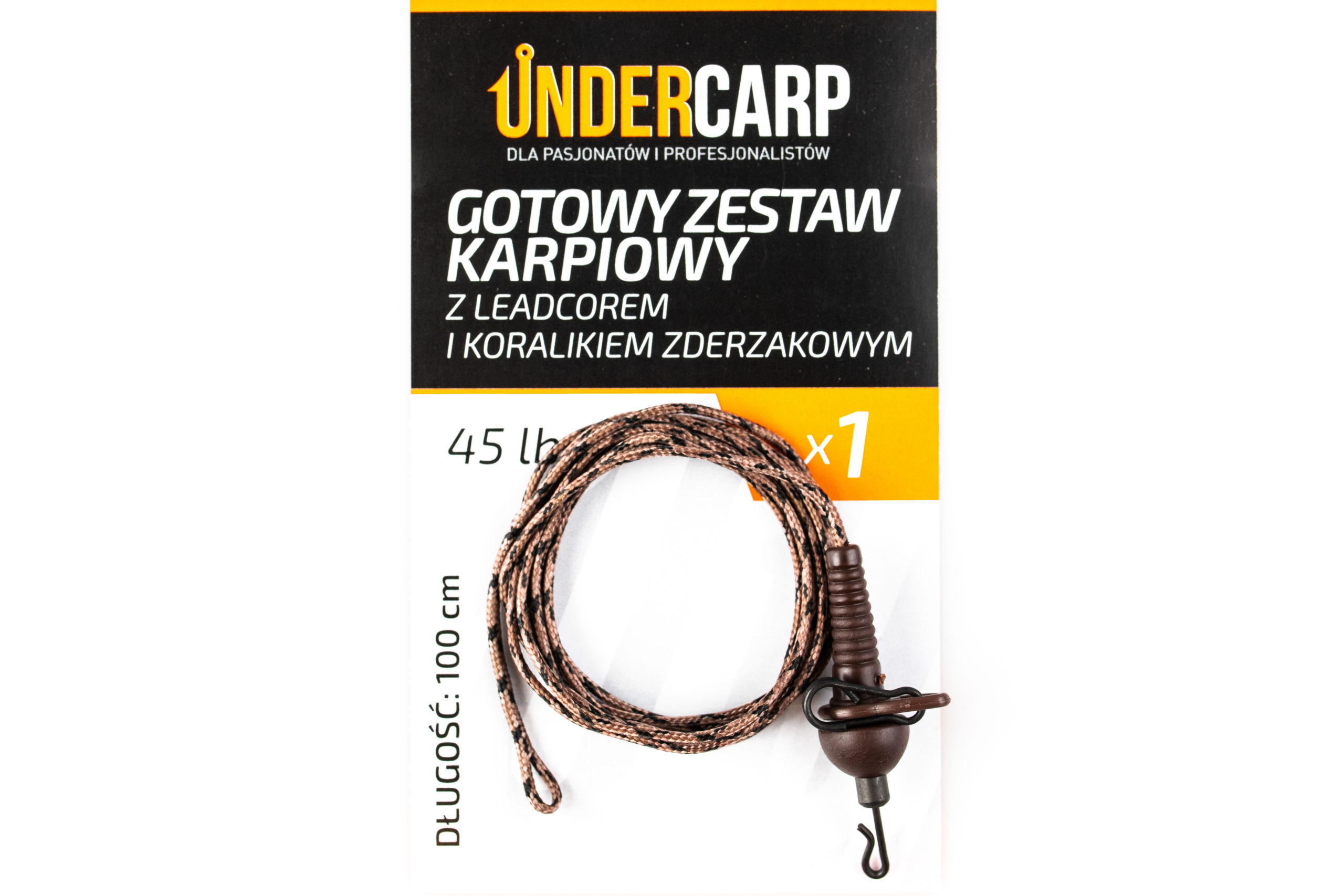 UnderCarp Gotowy zestaw karpiowy z leadcorem i koralikiem zderzakowym 45 lbs / 100 cm brązowy