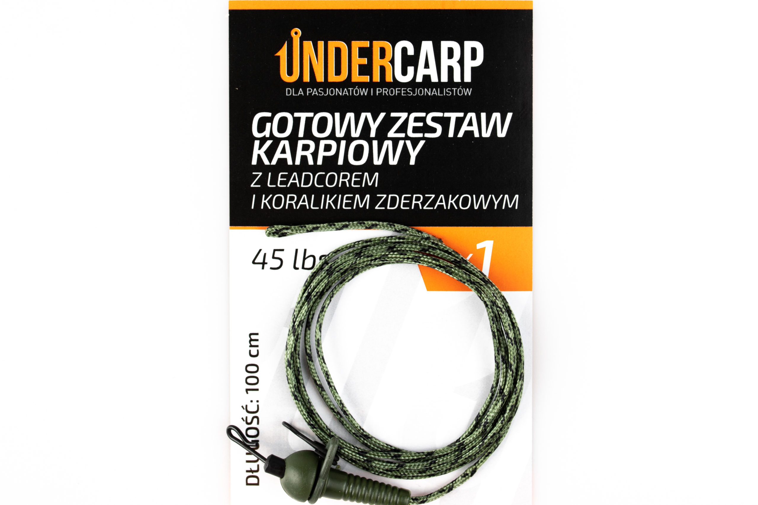 UnderCarp Gotowy zestaw karpiowy z leadcorem i koralikiem zderzakowym 45 lbs / 100 cm zielony