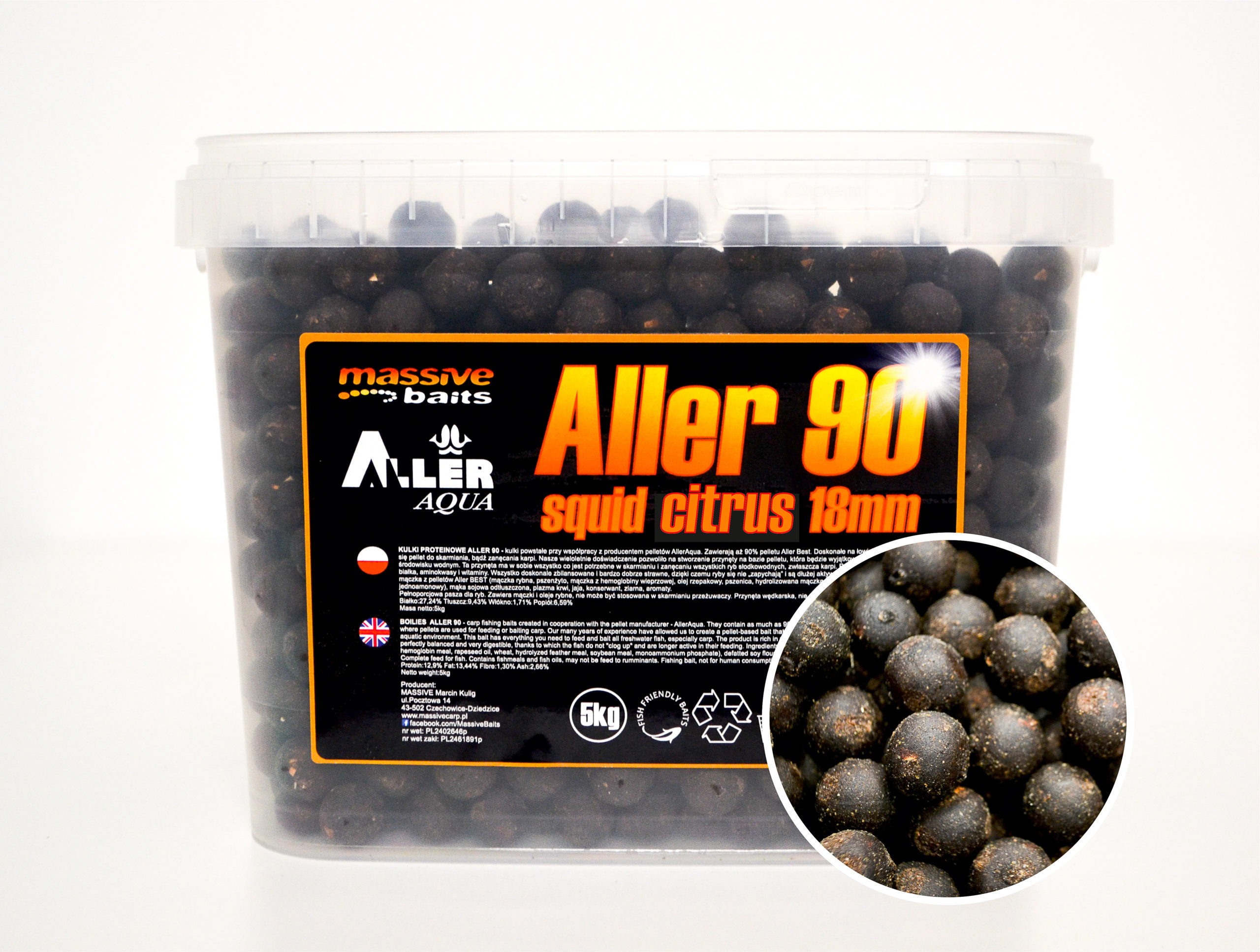 Massive Baits – Aller 90 SQUID CITRUS 18mm – Wiaderko 5kg