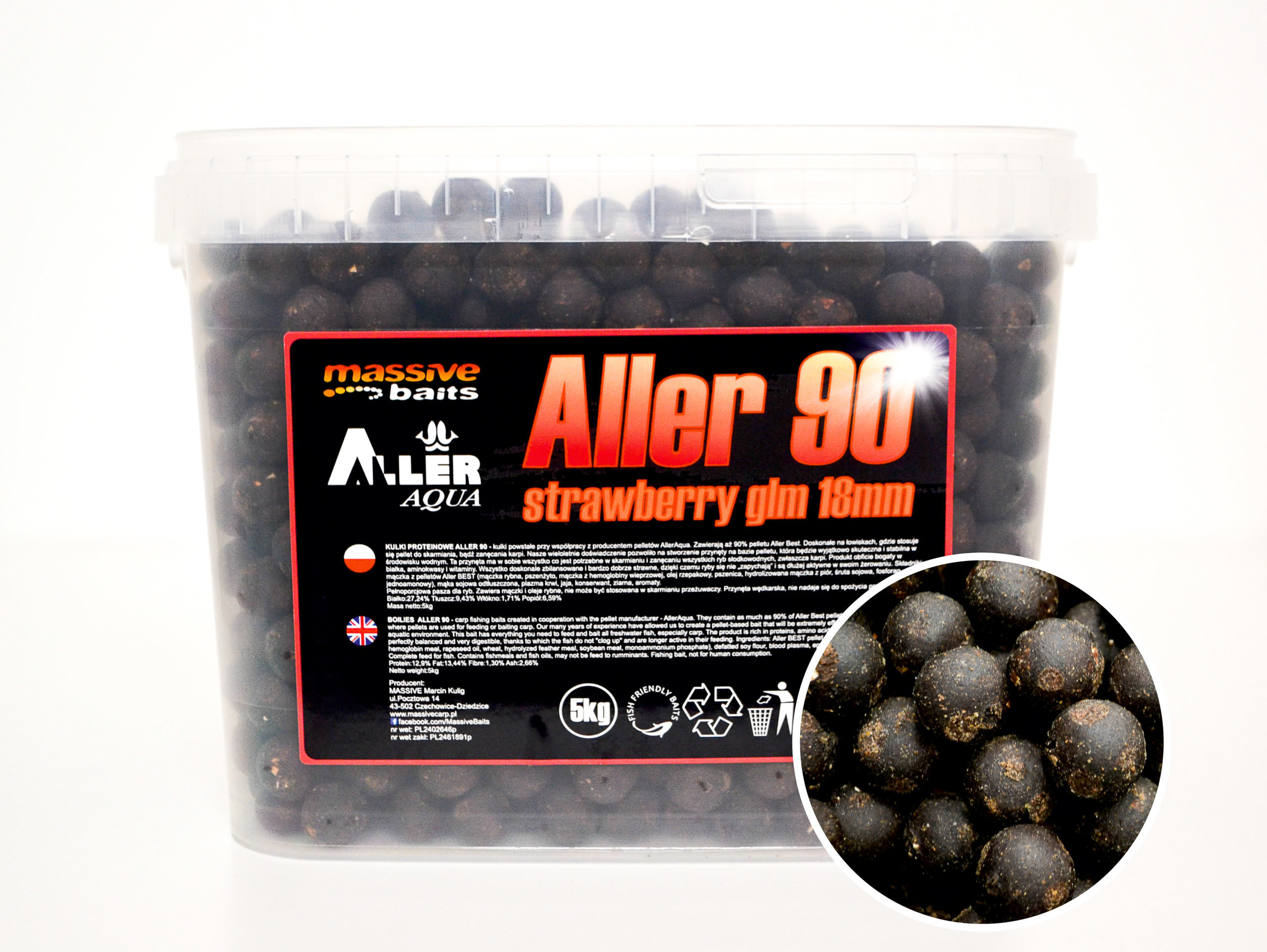 Massive Baits – Aller 90 STRAWBERRY GLM 24mm – 5KG Wiaderko